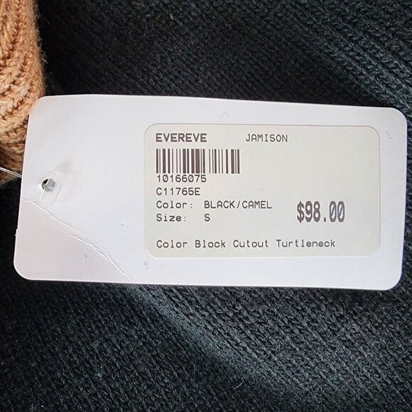 NWT Evereve Jamison Color Block Cutout Black Camel Turtleneck Knit Sweater Small - Picture 9 of 10